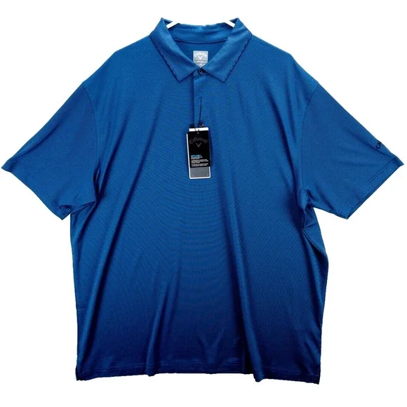 Callaway Golf Polo Opti-Dri Mens XXL Shirt Blue Black Striped 3-Button New Tags - Picture 1 of 12